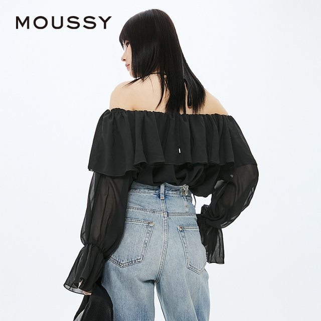 MOUSSY Mint Mambo style pastoral style one-length neck long-sleeved shirt for women 028HSZ30-0551