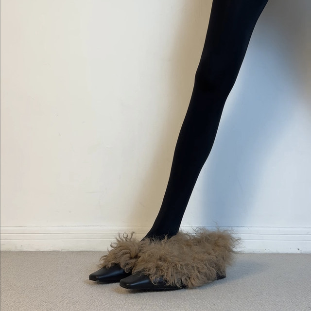 2025 Autumn and Winter New Genuine Leather Square Toe Thick Heel Furry Shoes Wool Velvet Lined Deep Mouth Single Shoes Women's Warm Small Leather Shoes