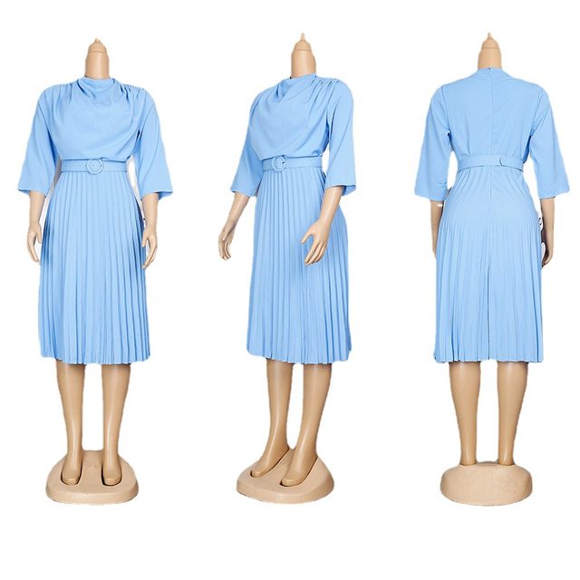 2023 European and American foreign trade women's new mid -length skirt African large size OL commute solid color dress
