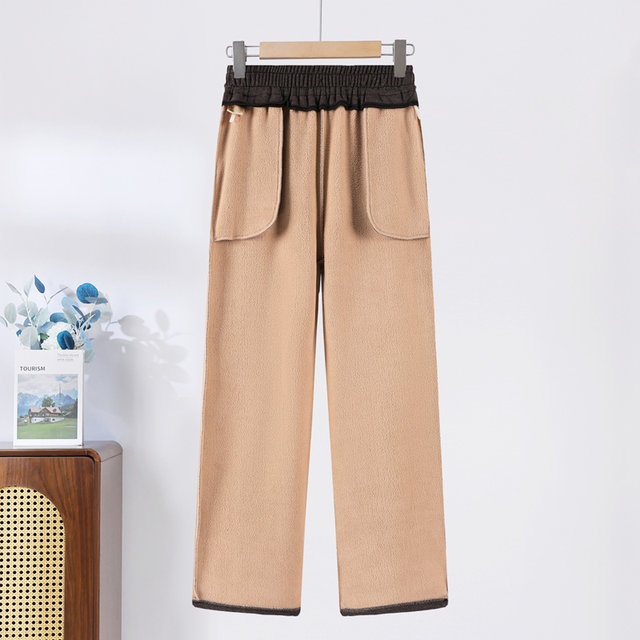 2025 autumn and winter new mother plus velvet straight-leg pants middle-aged and elderly people fashionable elastic high-waist cashmere woolen trousers
