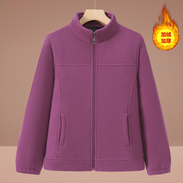 2025 new velvet thickened fleece jacket for middle-aged and elderly people stand-up collar fleece clothes for mothers wear autumn and winter cardigan for women