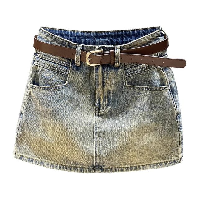 Distressed high-waisted denim short skirt for women to prevent exposure summer 2025 new versatile a-line hip skirt one-step skirt
