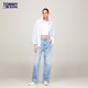 Tommy women's American street retro ripped mid-waist loose wide legs slimming legs long jeans 17560