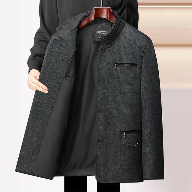 Fall and winter middle-aged and elderly men's fleece jacket dad's lapel business clothes middle-aged men's thick jacket top
