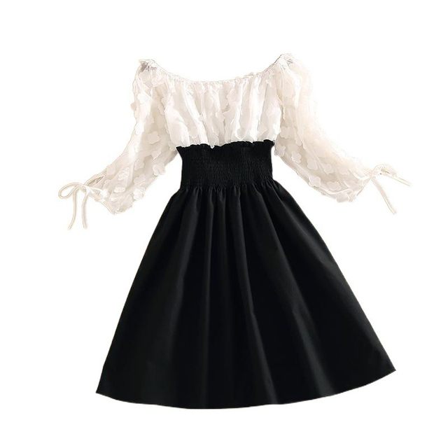 Spot 2025 summer outfit new internet celebrity skirt with waist slim and sweet one-shoulder round neck and two-shoulder off-shoulder a