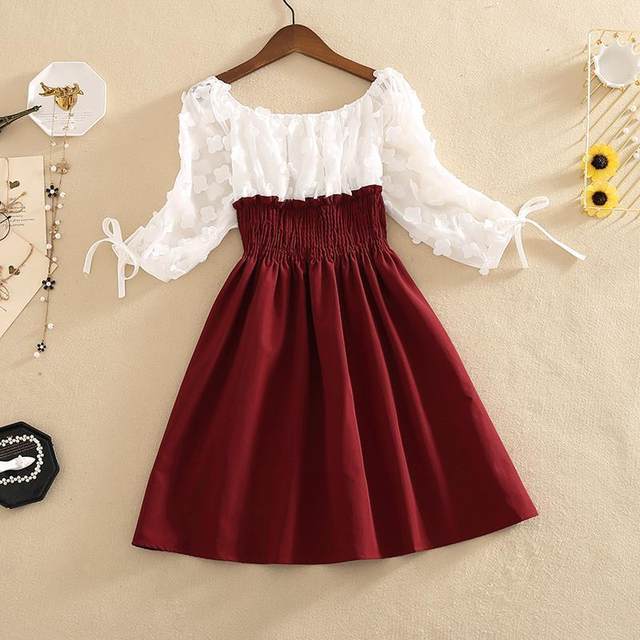 Spot 2025 summer outfit new internet celebrity skirt with waist slim and sweet one-shoulder round neck and two-shoulder off-shoulder a