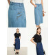 Amii slit denim skirt women's letter embroidered straight skirt 2025 new irregular midi skirt
