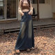 2407 Make old water -washed denim skirts Female spring and autumn hot girl retro straight tube A -line design sense thin skirt
