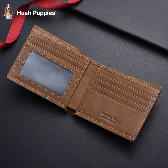 Hush Puppies Men's Wallet Short Genuine Leather Thin Card Holder Cowhide Driver's License Coin Purse Men's Multi-Card Slot Ticket Holder