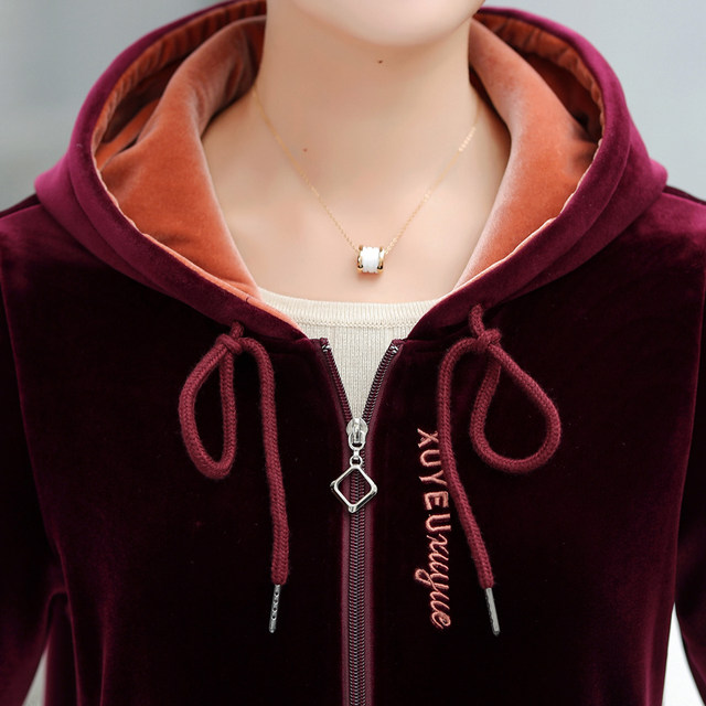 Mother's gold velvet sports suit women's winter wear plus velvet thickened middle-aged women's sportswear winter casual two-piece set
