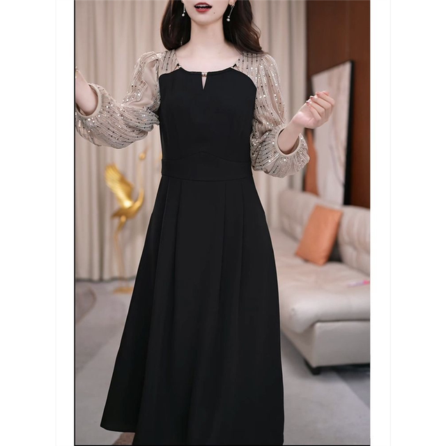 Dignified and elegant rich wife long-sleeved dress for women 2025 autumn clothes new temperament and fashionable mother slim long skirt
