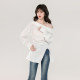 2025 summer Korean version of one-length neck temperament versatile white shirt waist-length slit design long-sleeved shirt top