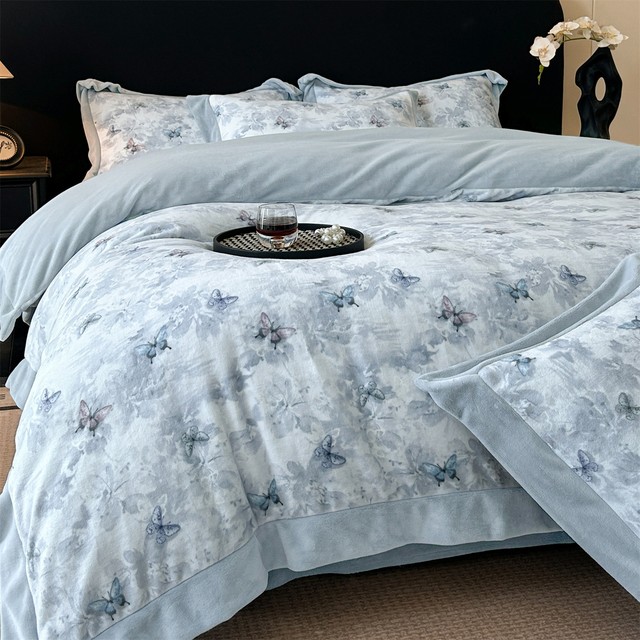 Special offer European type A maternal and infant grade milk velvet four-piece winter warm thickened coral velvet quilt cover flannel 4