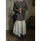 JMwomen's Apricot color cotton and linen lace skirt for women in spring and autumn 2025 retro loose a-line mid-length long skirt