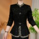Autumn women's new Chinese style double button shiny shiny top for Autumn women's clothing without velvet