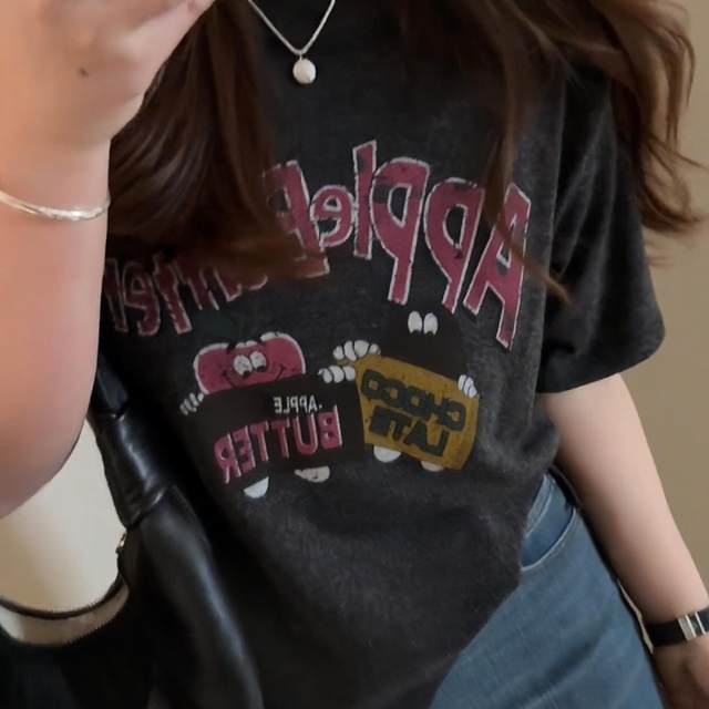 Large size women's clothing 2025 summer new fat MM casual versatile loose printed round neck front shoulder short-sleeved T-shirt top
