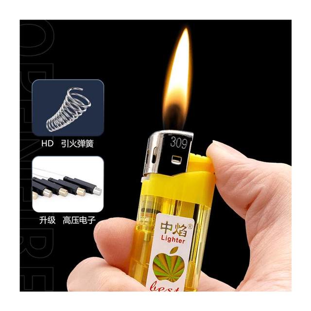 Wide version 309 disposable open flame lighter commercial super lighter value transparent plastic explosion-proof factory direct sales