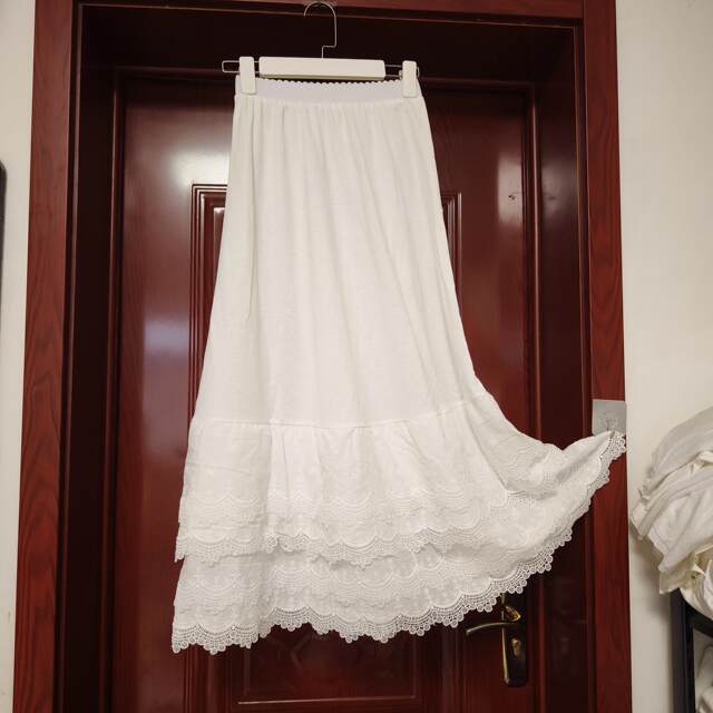 Japanese Mori Girl Literary Girls Niche Design Versatile Lace Elastic Waist Cake Skirt Half-Both Long Skirt