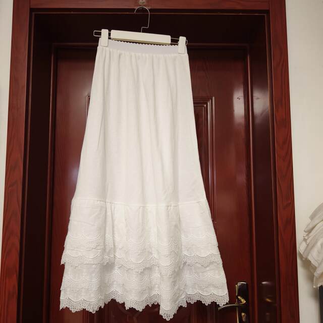 Japanese Mori Girl Literary Girls Niche Design Versatile Lace Elastic Waist Cake Skirt Half-Both Long Skirt