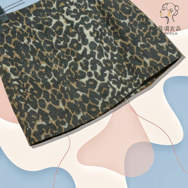 Leopard print skirt for women foreign trade original single autumn and winter high waist sexy short skirt for women rear zipper casual one-step skirt