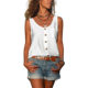 Sexy single buckle T -shirt solid color V -neck button vest, casual loose sleeveless pocket shirt, female multi -color optional
