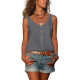 Sexy single buckle T -shirt solid color V -neck button vest, casual loose sleeveless pocket shirt, female multi -color optional
