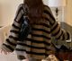 Retro lazy thickened striped sweater for women in autumn and winter 9-minute sleeves one-length neck sweater loose chic top pullover
