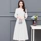 New summer solid color slim chiffon dress fashionable mother big hem skirt performance slimming belt skirt