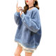 Large size fake two-piece lamb fur round neck sweatshirt for women ins winter new Korean loose plush thick top
