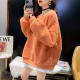 Large size fake two-piece lamb fur round neck sweatshirt for women ins winter new Korean loose plush thick top
