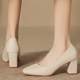 High heels, square toe, fat feet, thick heels, wide feet, small size single shoes for women 313233 large size mother's shoes 2025 new style