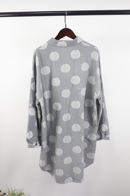 Furted mid-length casual versatile polka dot shirt literary single-breasted polo collar loose shirt