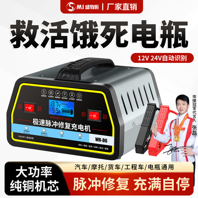 Universal car battery charger 12v24v fully intelligent pulse repair automatic pure copper motorcycle charger