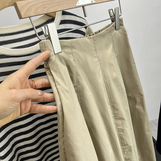 Daily single women's clothing commuting temperament Hepburn style high waist slim A-line skirt mid-length cotton umbrella skirt for women spring and summer