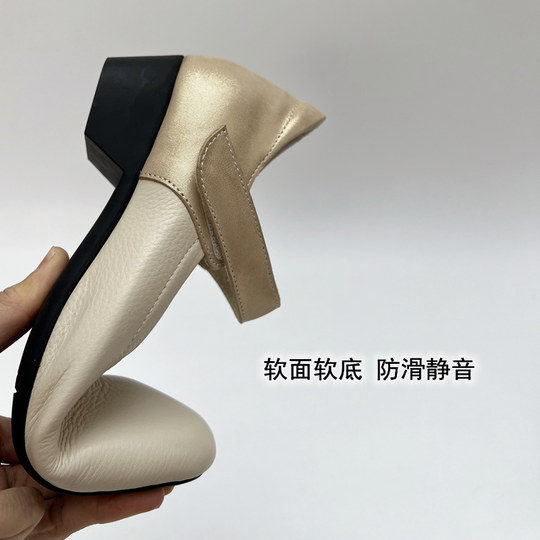Soft and comfortable single shoes, mid-heel genuine leather cabinet, Yaste women's shoes, soft-surface, soft-soled mother's shoes, mid-heel Velcro work shoes