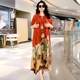 Large size silk dress for women two-piece 2025 spring new style rich lady temperament slim print suit skirt
