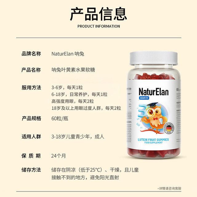 NaturElan Rabbit Lutein Gummies Children, Teenagers and Adults Eye Moisturizing Patented Lutein