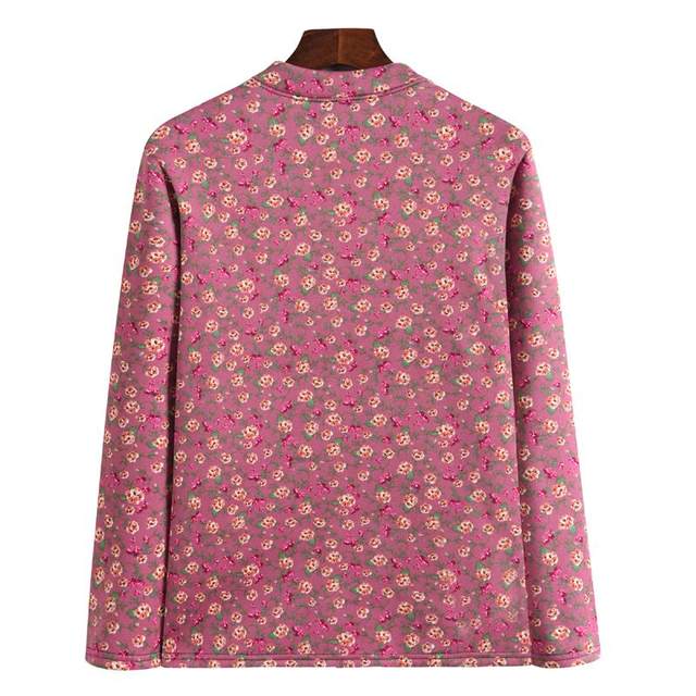 Mom keeps warm underwear female grandma grandma in autumn and winter plus velvet thickened cardigan middle elderly people large size loose floral top