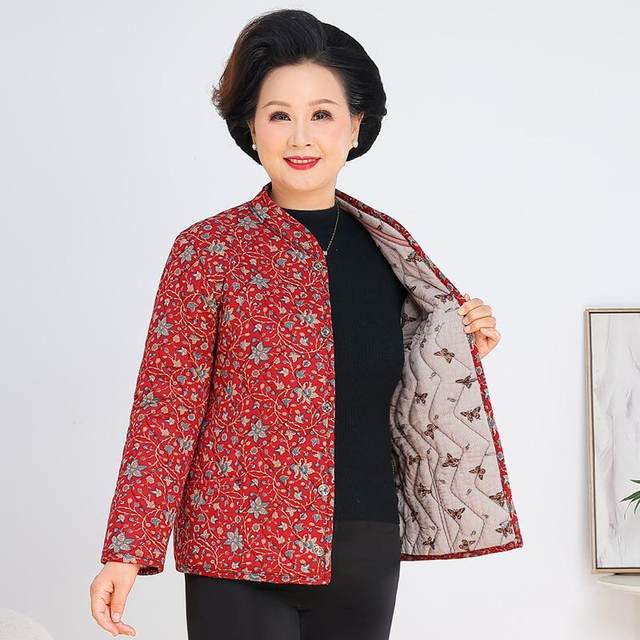 Mother's winter clothing thickened floral cotton-padded clothes middle-aged and elderly plus fat plus size warm camel hair cotton-padded clothes grandma's small cotton-padded jacket