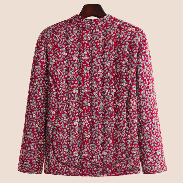 Mom's winter floral cotton coat for middle-aged and elderly people's new style plus velvet patch warm cotton coat grandma wears a small cotton coat inside and outside