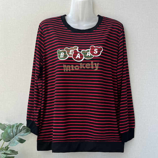 Middle -aged mother autumn long -sleeved T -shirt large size fashion Modal striped bottom shirt is loose and thin 200JIN [Jin is equal to 0.5 kg] top
