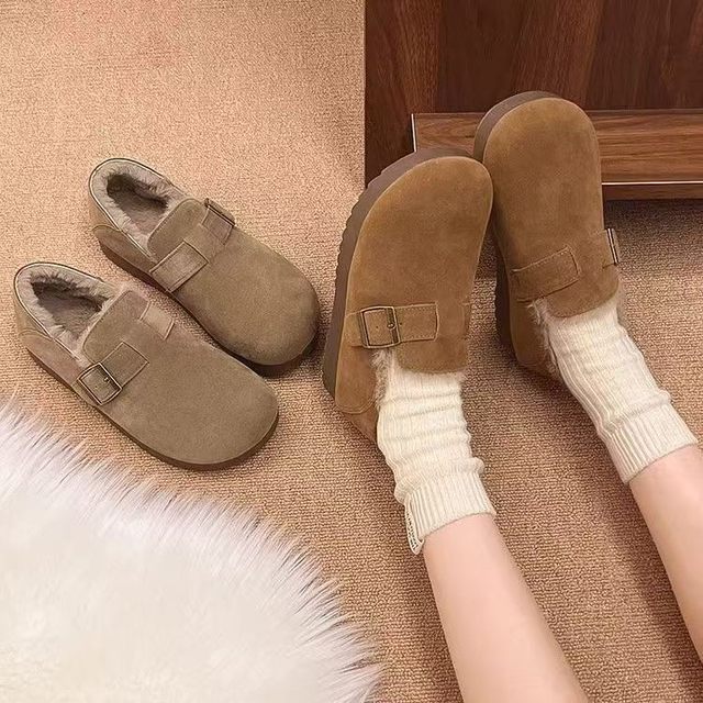 Counter 2025 autumn and winter new snow boots genuine leather retro plus velvet Birkenstock shoes women's flat beanie slip-on cotton shoes