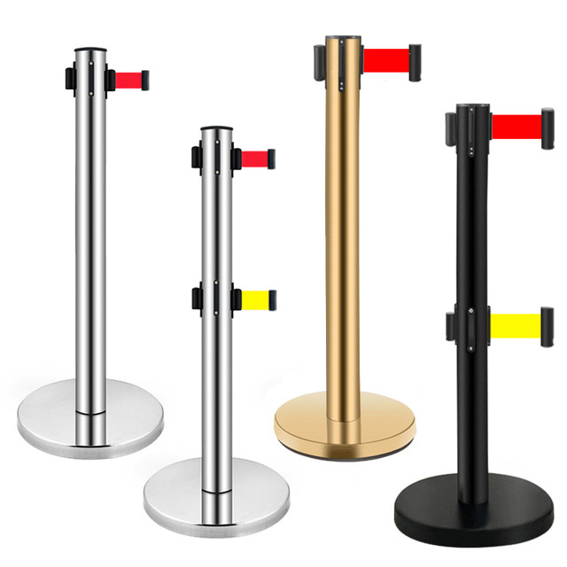Warning belt type stainless steel retractable fence 3m 5m double layer isolation belt cordon queue column safety guardrail