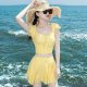Yellow split swimsuit women's 2025 new high-end split skirt slim swimsuit vacation swimsuit small breast swimsuit