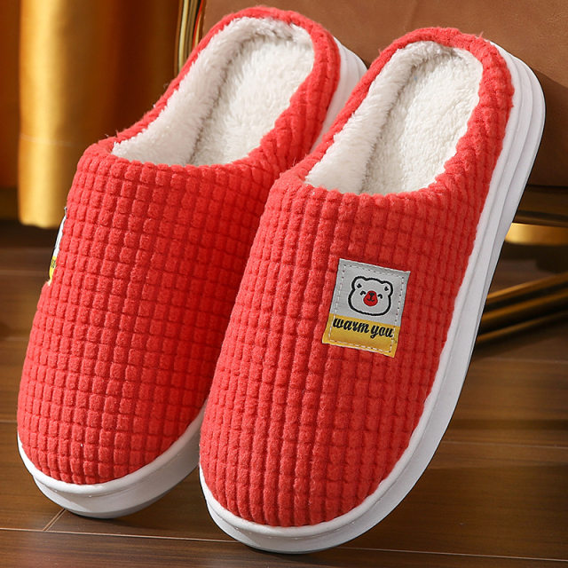 2025 new cotton slippers ladies in autumn and winter plus velvet hair thick bottom indoor anti -skid home warm confinement men's