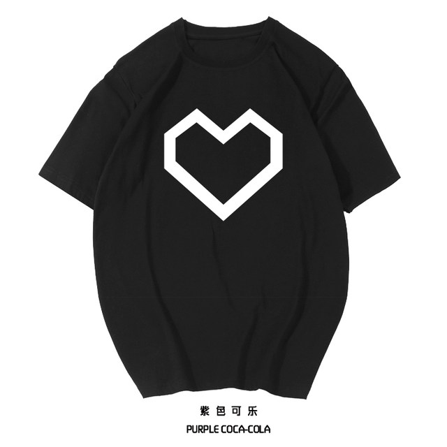 2018 new heart -type pattern printing wild cotton pure cotton summer shirt short -sleeved round neck student tide brand T -shirt