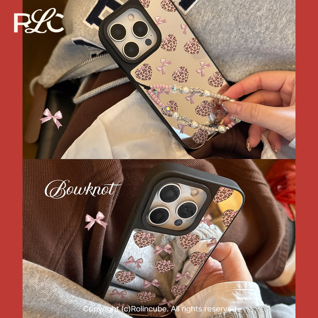 Rolincube original Apple 16 ProMax mobile phone case mirror iPhone 16 Pro suitable for personalized mirror 14Pro leopard print 15ProMax all inclusive 17Pro black edge 17ProMax new model