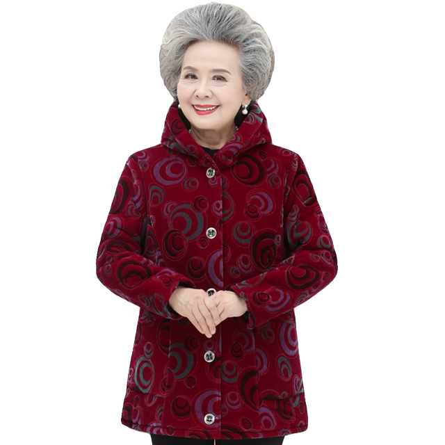 Fat lady plus velvet and thickened cotton clothing, special grandmother's winter clothing, plus fat large size hooded cotton jacket, warm cotton coat for the elderly