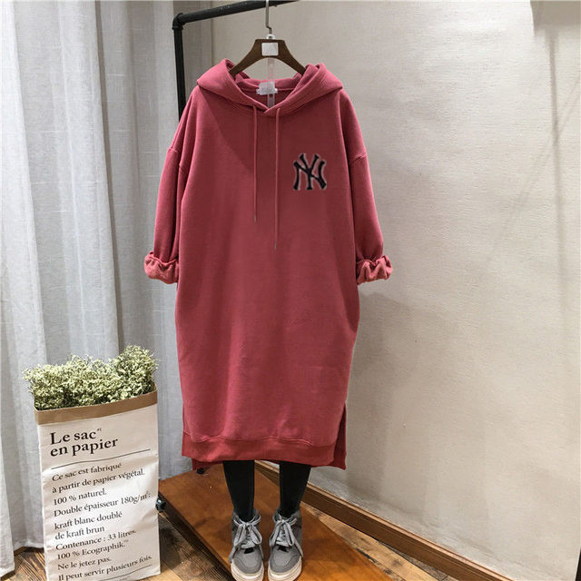 Fat MM winter velvet loose mid-length dress for women 300Jin [Jin equals 0.5kg] 240 large size women's half turtleneck hooded sweatshirt