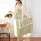 Bujiu Forest Elf Green Plaid Skirt Hem Waist-Close-up Sling New Summer Holiday Style Slim